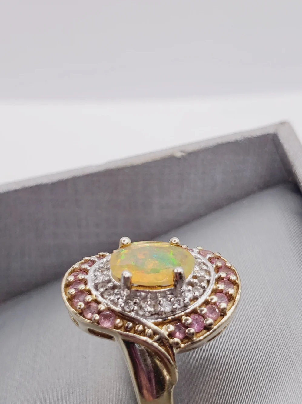 Opal Halo Ring In Yellow Gold - 925 Sterling Silver